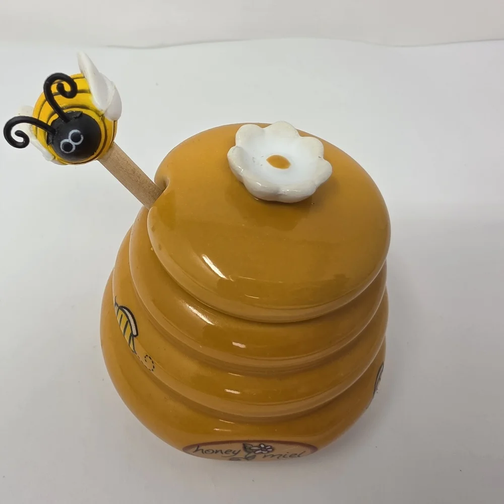 Ceramic Mini Honey Jar 140ml with Lid and Dipper Stick Retro Honey Storage Conta